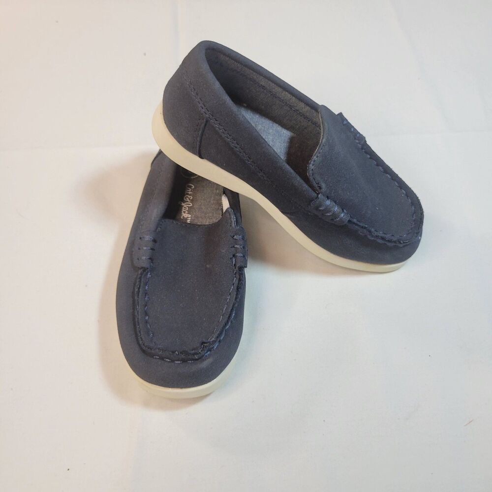 Cat And Jack 8 Zayd Toddler Boys Navy Faux Suede Slip On Loafer Dress Shoes NWT